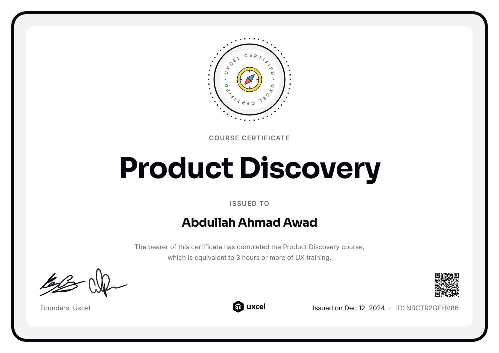Abdullah Ahmad Awad's certificate